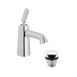 Vado Arrondi Deck Mounted Mini Mono Basin Mixer Tap with Universal Basin Waste - Chrome
