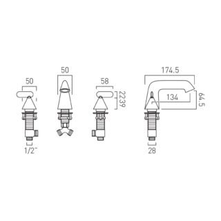 Vado Arrondi Deck Mounted 3 Hole Basin Mixer Tap With Lever Handle - Chrome - Image 6