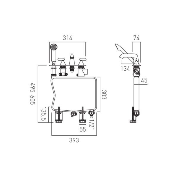 Vado Arrondi Deck Mounted 4 Hole Thermostatic Bath Shower Mixer Tap With Lever Handle - Chrome - Image 3