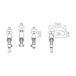 Vado Arrondi Deck Mounted 3 Hole Basin Mixer Tap With Crosshead Handle - Chrome - Image 5