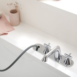 Vado Arrondi Deck Mounted 4 Hole Thermostatic Bath Shower Mixer Tap With Crosshead Handle - Chrome - Image 4