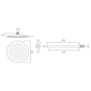 Vado Arrondi Round Shower Head with Shower Arm - 250mm - Chrome - Image 3