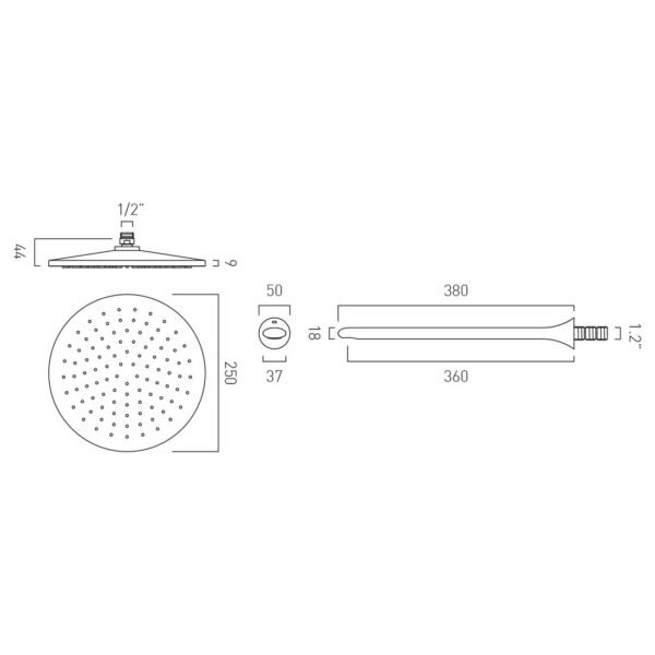 Vado Arrondi Round Shower Head with Shower Arm - 250mm? - Chrome - Image 3