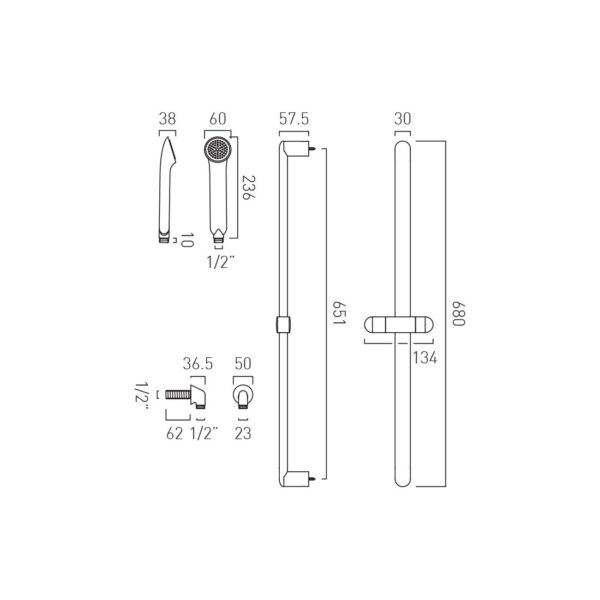 Vado Arrondi Single Function Slide Rail Shower Kit with Wall Outlet - Chrome - Image 3