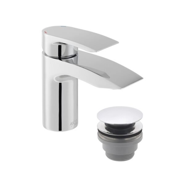 Vado Rowe Mini Mono Basin Mixer Tap With Push Basin Waste - Chrome