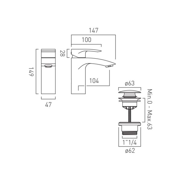 Vado Rowe Mono Basin Mixer Tap With Push Basin Waste - Chrome - Image 5