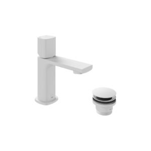 Vado Cameo Knob Deck Mounted Mini Mono Basin Mixer Tap And Universal Basin Waste - Matt White