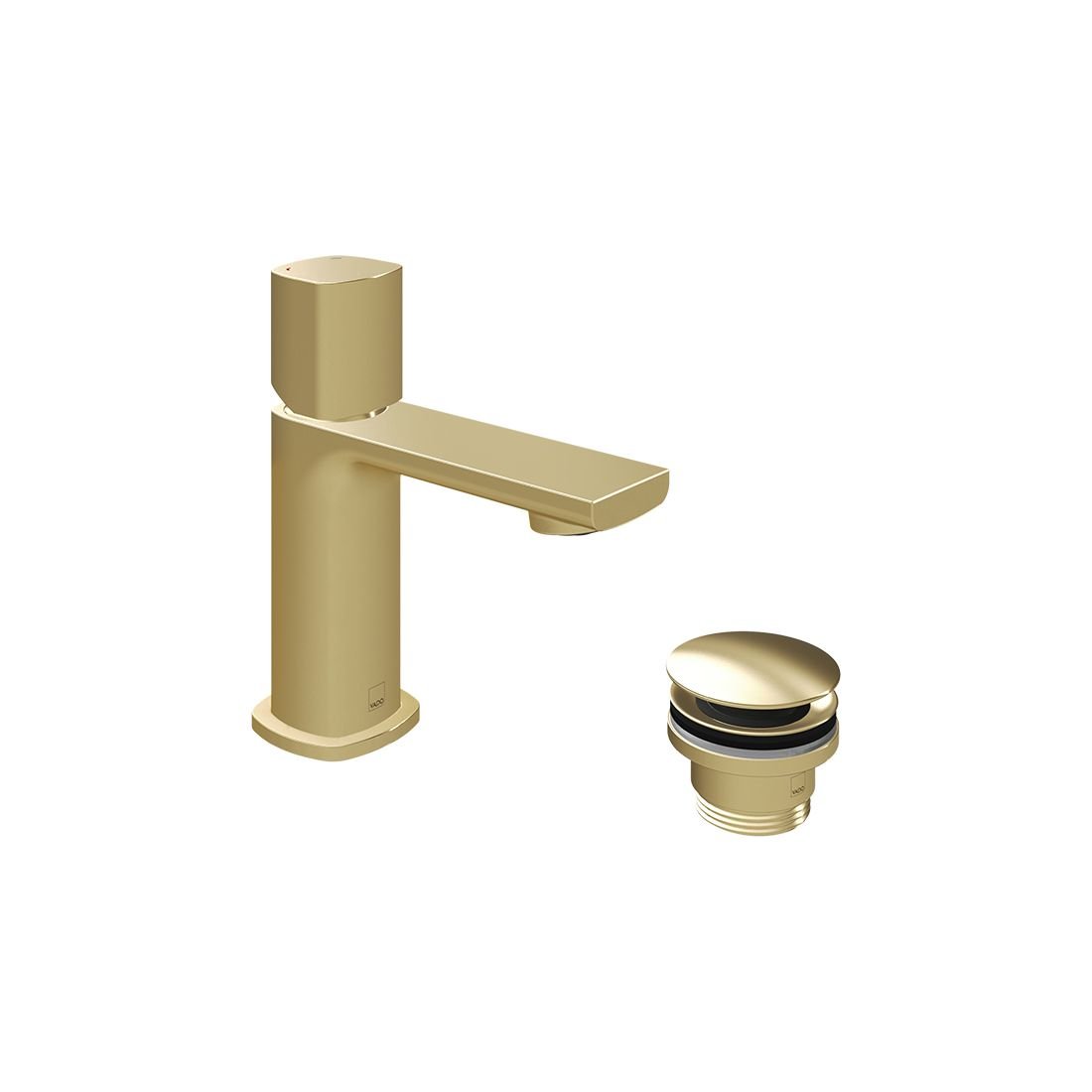 Vado Cameo Knob Deck Mounted Mini Mono Basin Mixer Tap For Low Pressure System And Universal Basin Waste - Satin Brass