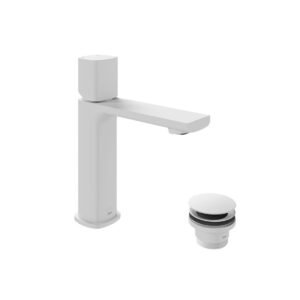 Vado Cameo Knob Deck Mounted Mono Basin Mixer Tap And Universal Basin Waste - Matt White
