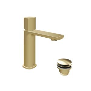 Vado Cameo Knob Deck Mounted Mono Basin Mixer Tap And Universal Basin Waste - Satin Brass