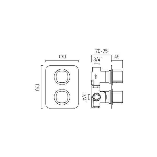 Vado Cameo 1 Outlet 2 Handle Thermostatic Concealed Shower Valve - Image 4