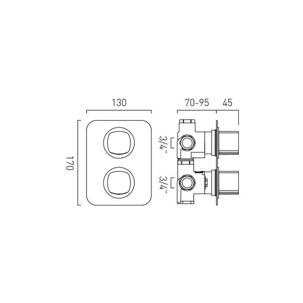 Vado Cameo 2 Outlet 2 Handle Thermostatic Concealed Shower Valve - Image 4