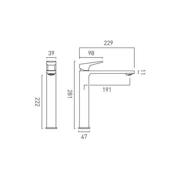 Vado Cameo Lever Extented Deck Mounted Mono Basin Mixer Tap For Low Pressure System - Image 4