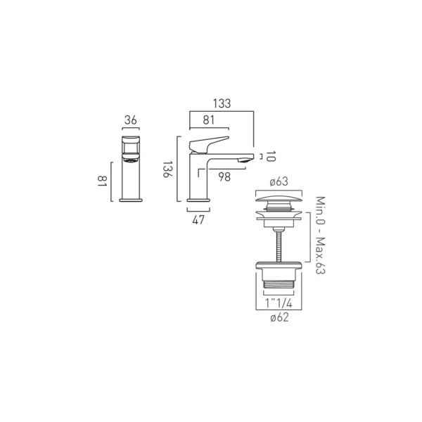 Vado Cameo Lever Deck Mounted Mini Mono Basin Mixer Tap And Universal Basin Waste - Image 4