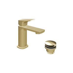 Vado Cameo Lever Deck Mounted Mini Mono Basin Mixer Tap And Universal Basin Waste - Satin Brass