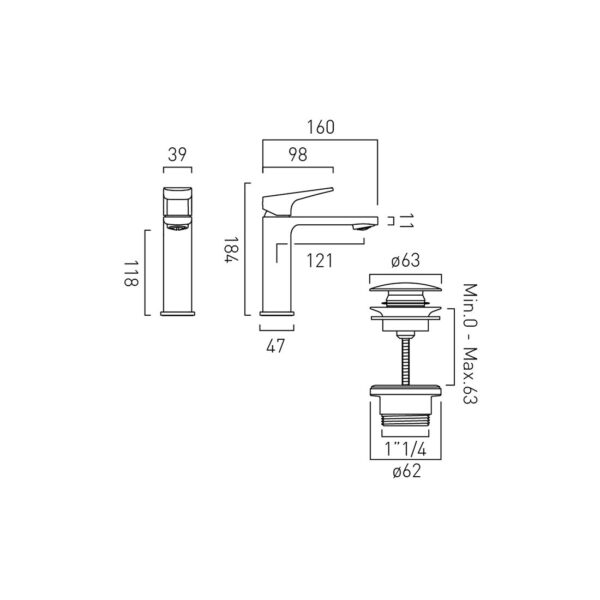 Vado Cameo Lever Deck Mounted Mono Basin Mixer Tap For Low Pressure System And Universal Basin Waste - Image 4