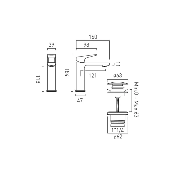 Vado Cameo Lever Deck Mounted Mono Basin Mixer Tap And Universal Basin Waste - Image 8