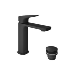 Vado Cameo Lever Deck Mounted Mono Basin Mixer Tap And Universal Basin Waste - Matt Black