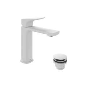 Vado Cameo Lever Deck Mounted Mono Basin Mixer Tap And Universal Basin Waste - Matt White