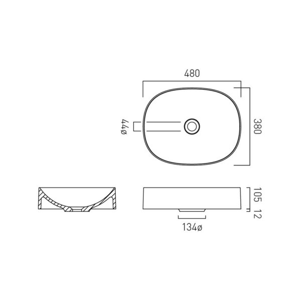 Vado Cameo Oval Countertop Basin - 480mm Wide - Image 2