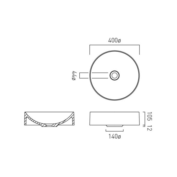 Vado Cameo Round Countertop Basin - 400mm Wide - Image 2