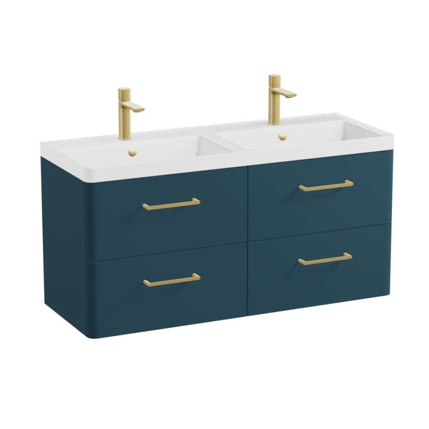 Vado Cameo 4 Drawer Wall Hung Vanity Unit and Gloss White Double Basin – 1200mm Wide - Atlantic Blue