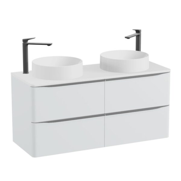 Vado Cameo 4 Drawer Wall Hung Vanity Unit and Worktop And Round Double Basin - 1200mm Wide