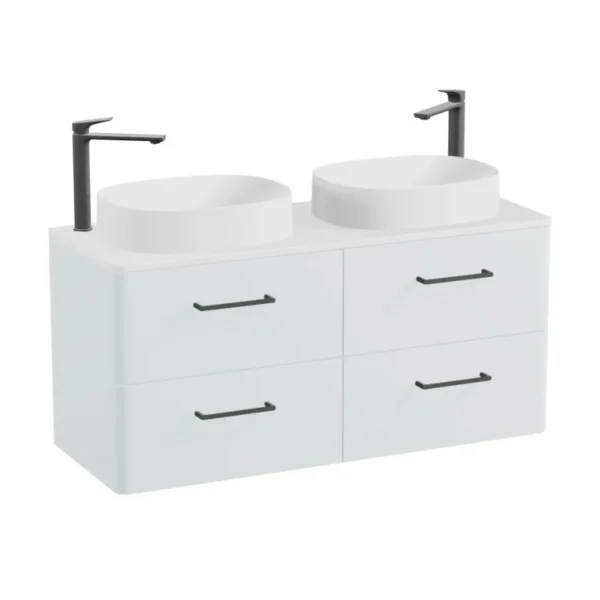 Vado Cameo 4 Drawer Wall Hung Vanity Unit and Worktop And Oval Double Basin - 1200mm Wide