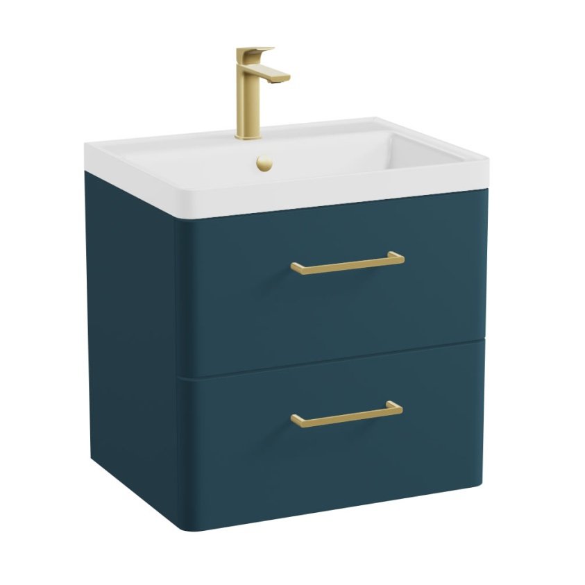 Vado Cameo 2 Drawer Wall Hung Vanity Unit and Basin – 600mm Wide - Atlantic Blue