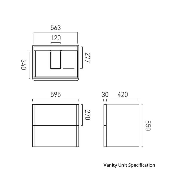 Vado Cameo 2 Drawer Wall Hung Vanity Unit and Worktop And Basin - 600mm Wide - Image 2