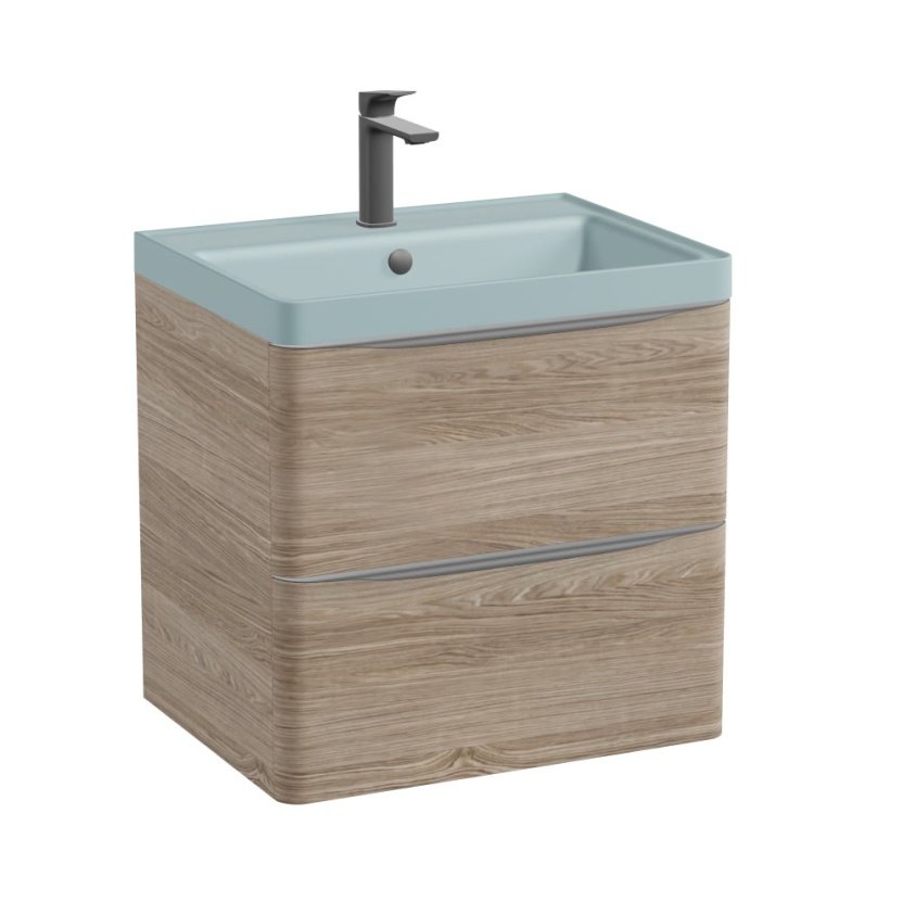 Vado Cameo 2 Drawer Wall Hung Vanity Unit and Basin – 600mm Wide - Natural Oak