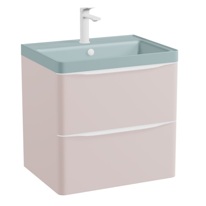 Vado Cameo 2 Drawer Wall Hung Vanity Unit and Basin – 600mm Wide - Pink Clay