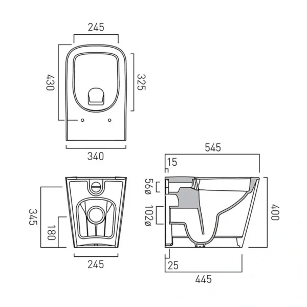 Vado Cameo Soft Square Rimless Back To Wall Toilet and Slimline Soft Close Seat And Hinges - White - Image 6