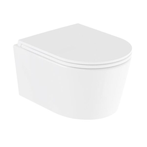 Vado Cameo Round Rimless Wall Hung Toilet and Slimline Soft Close Seat And Hinges - White