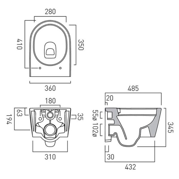 Vado Cameo Round Rimless Wall Hung Toilet and Slimline Soft Close Seat And Hinges - White - Image 4