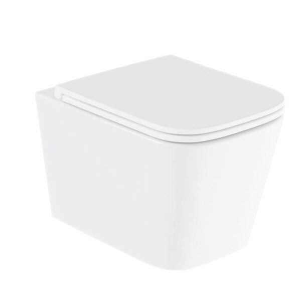 Vado Cameo Soft Square Rimless Wall Hung Toilet and Slimline Soft Close Seat And Hinges - White