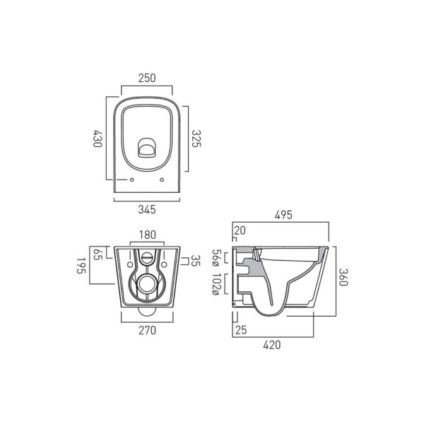 Vado Cameo Soft Square Rimless Wall Hung Toilet and Slimline Soft Close Seat And Hinges - White - Image 4