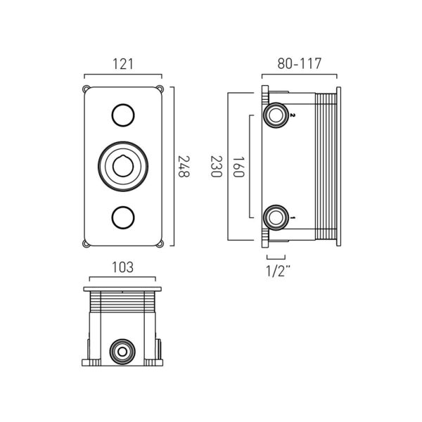 Vado Zone 2 Button 2 Outlet Vertical Concealed Thermostatic Push Button Shower Valve - Image 8