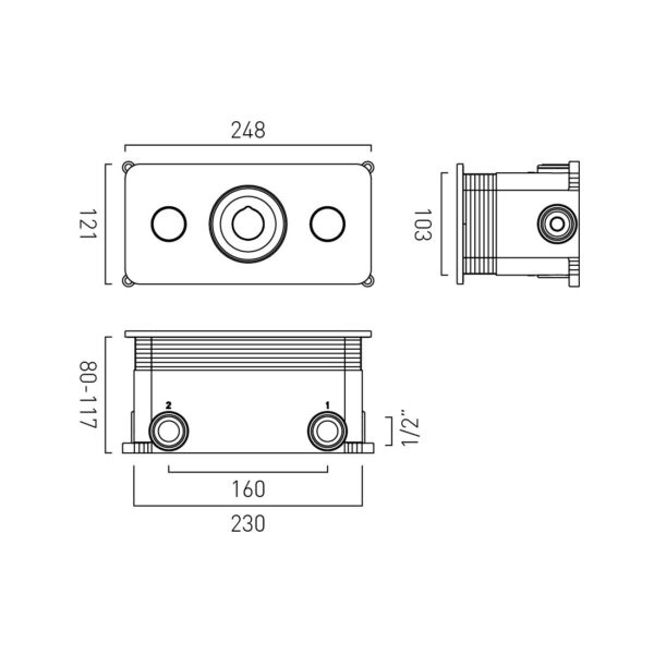 Vado Zone 2 Button 2 Outlet Horizontal Concealed Thermostatic Push Button Shower Valve - Image 6