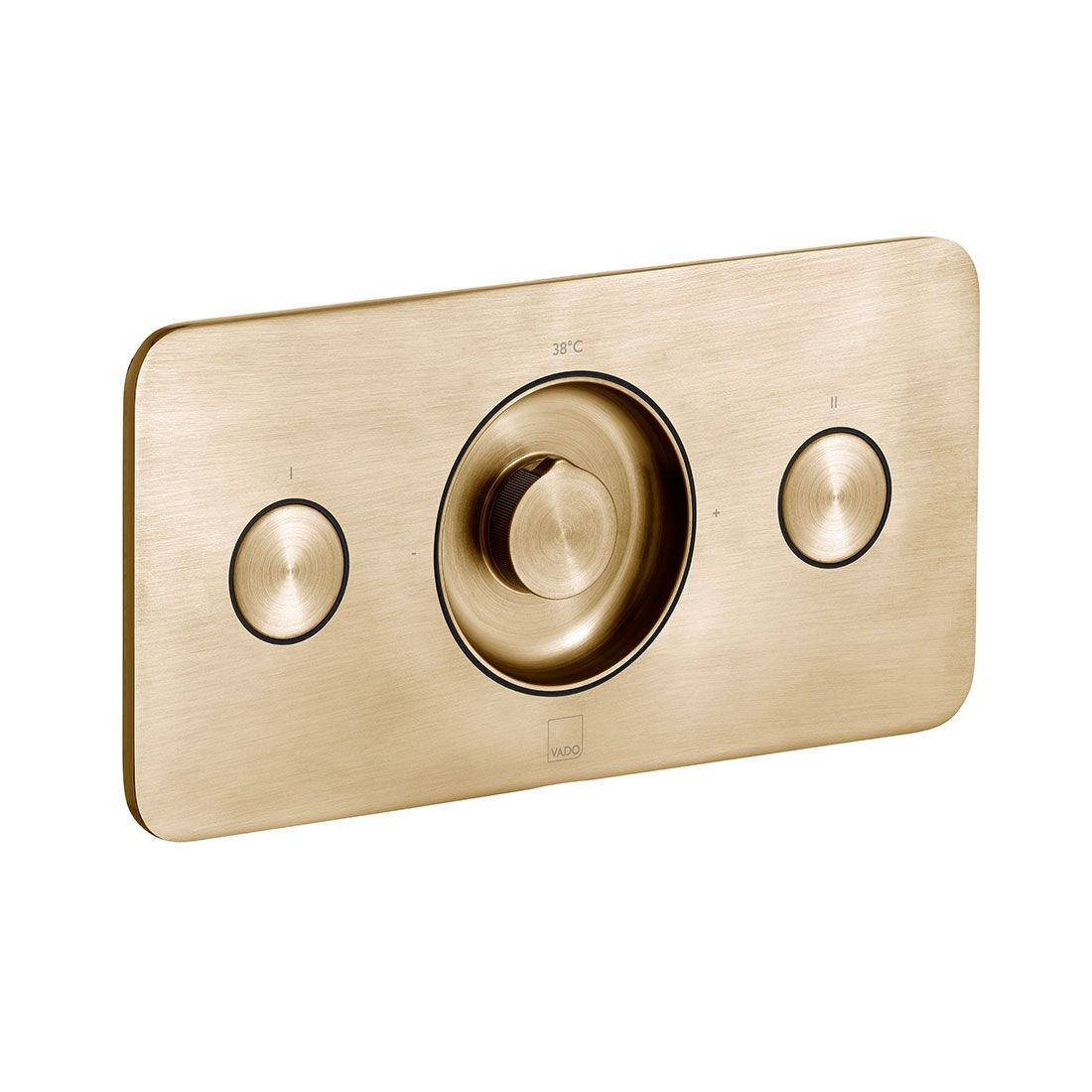 Vado Zone 2 Button 2 Outlet Horizontal Concealed Thermostatic Push Button Shower Valve - Brushed Gold