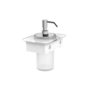 Vado Muse Soap Dispenser With White Glass Shelf – 150mm Wide - Chrome