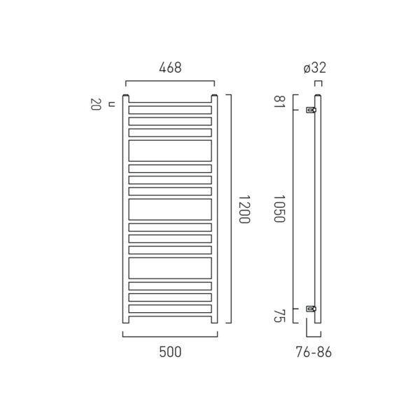 Vado Muse Heated Towel Rail - 1200mm x 500mm - Image 3