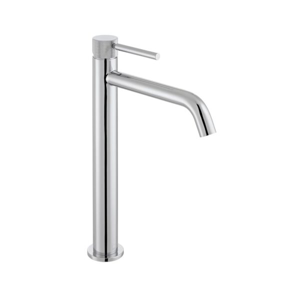 Vado Knurled Accents Deck Mounted Slimline Tall Basin Mixer Tap - Chrome