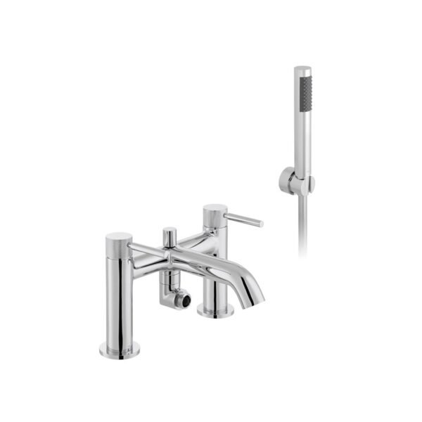 Vado Knurled Accents Deck Mounted Bath Shower Mixer Tap With Shower Kit - Chrome