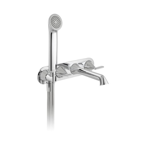 Vado Tablet Arrondi Wall Mounted Thermostatic Bath Shower Mixer Tap With Lever Handle And Integrated Outlet And Handset - Chrome