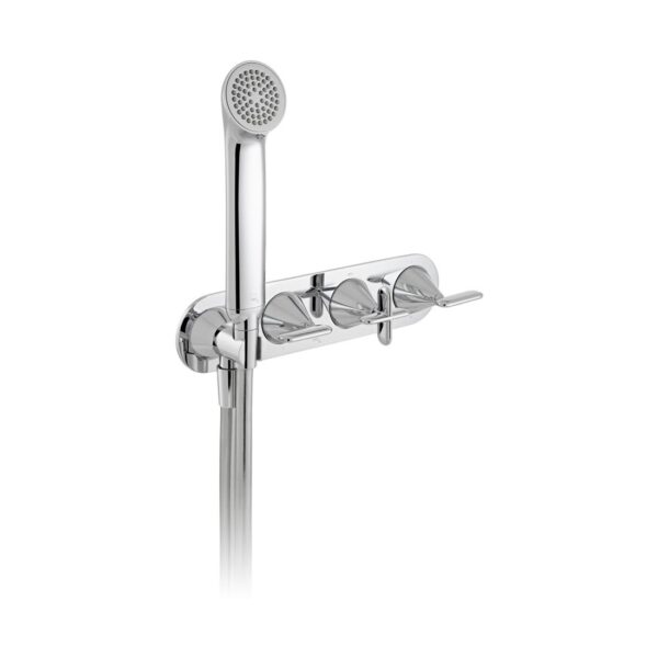 Vado Tablet Arrondi 1 Outlet 3 Handle Concealed Thermostatic Shower Valve for Bath with Integrated Outlet and Handset - Chrome