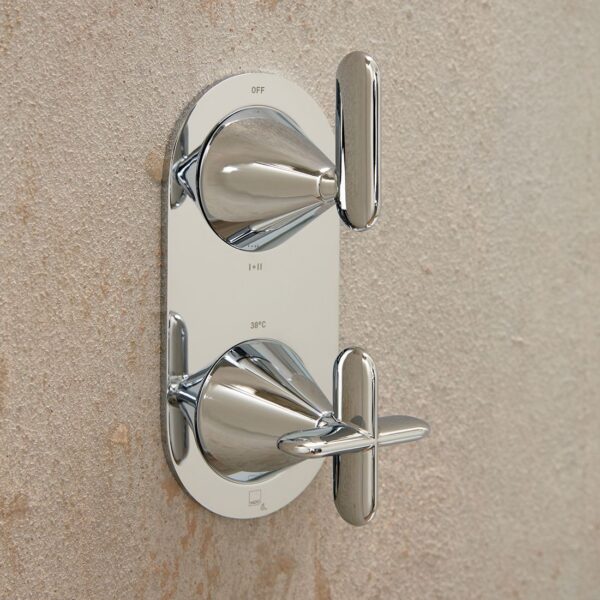 Vado Tablet Arrondi Wall Mounted 2 Outlet 2 Handle Concealed Thermostatic Shower Valve - Chrome - Image 2