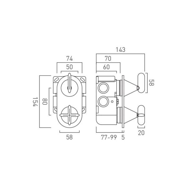 Vado Tablet Arrondi Wall Mounted 2 Outlet 2 Handle Concealed Thermostatic Shower Valve - Chrome - Image 4