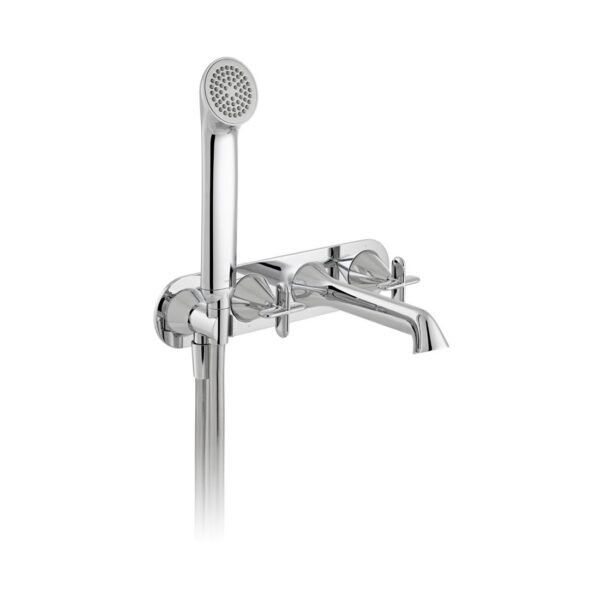 Vado Tablet Arrondi Wall Mounted Thermostatic Bath Shower Mixer Tap With Crosshead Handle And Integrated Outlet And Handset - Chrome