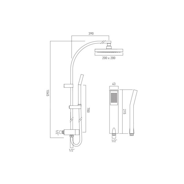 Vado Showering Solutions Rigid Riser Shower Kit with Diverter and Integrated Outlet - Chrome - Image 2